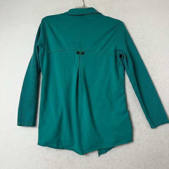 Neon Buddha Shirt Sz M thermal mixed media button up turquoise blue raw seams - Picture 5 of 5